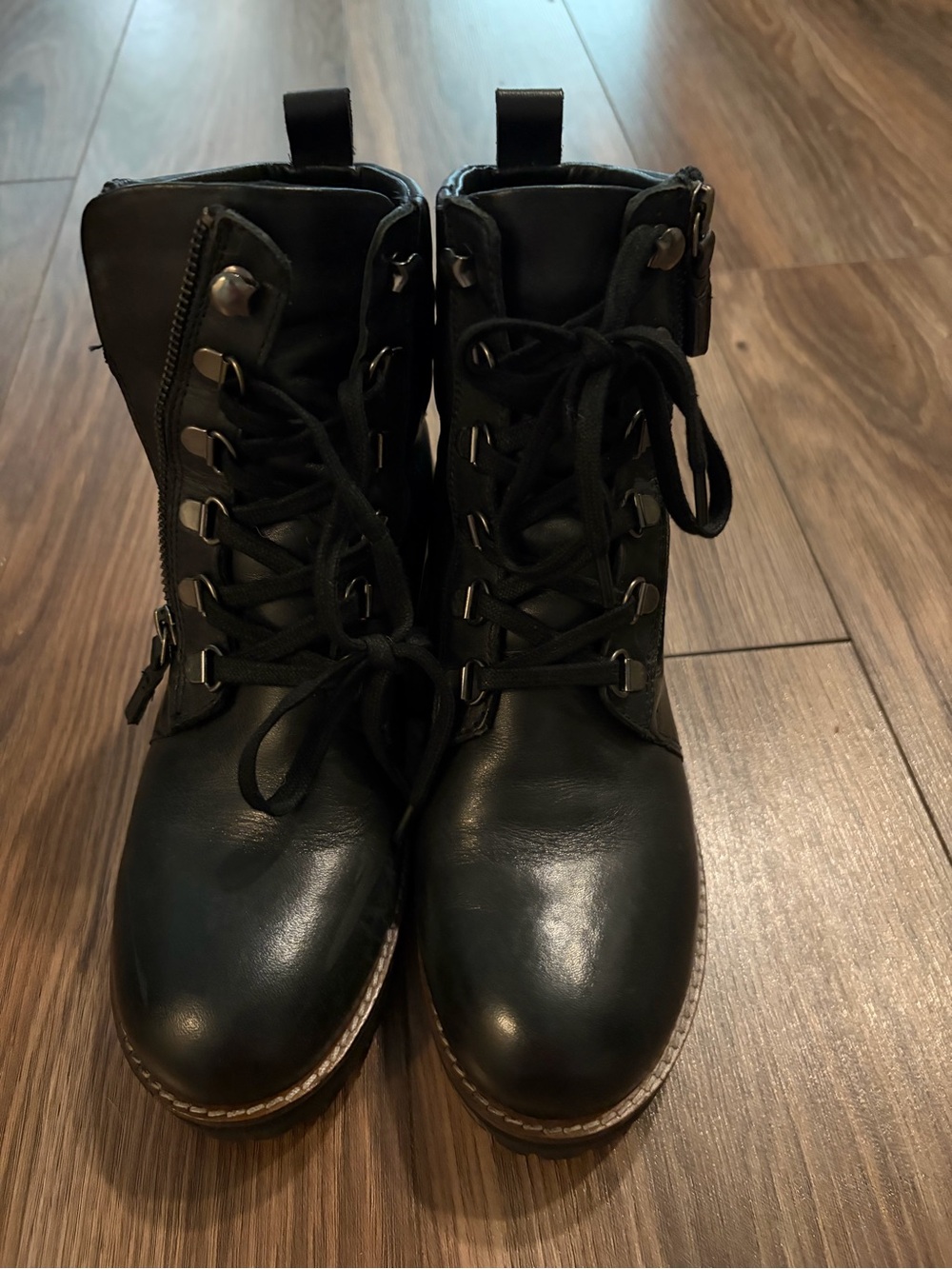 SoftWalk Black Lace-Up Ankle Combat Boots
